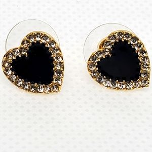 CZ Heart Stud Earrings Golden Black Stud Earrings